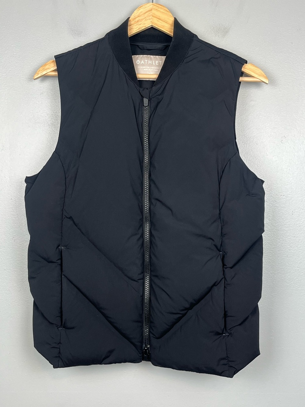 Athleta black Inlet goose down puffer zip vest, XS.